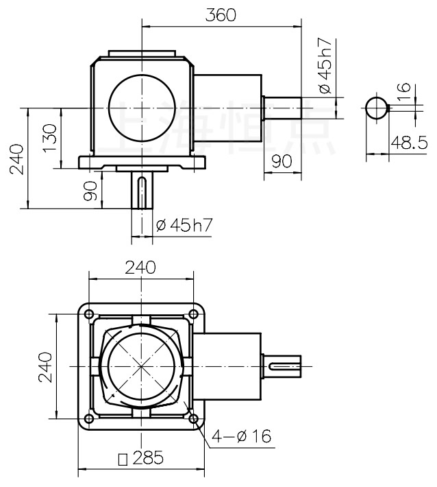 T10-1-D轉向箱外型安裝CAD尺寸截圖