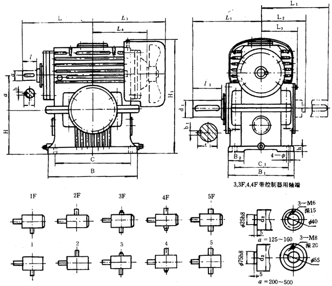 蝸輪減速器外形、安裝尺寸