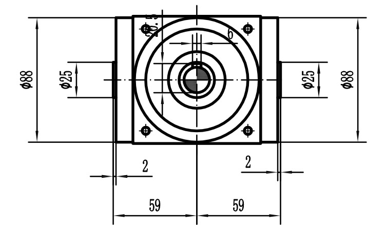 HDA09系列換向器：HDA09-2：1-E外形安裝尺寸圖1