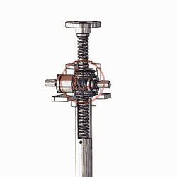 以右側蝸杆爲例，面對著蝸杆時，蝸杆順時針旋轉，絲杆下降；蝸杆逆時針旋轉，絲杆上升。