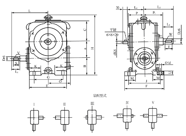 圓柱蝸杆減速器的外形、安裝尺寸及裝配形式